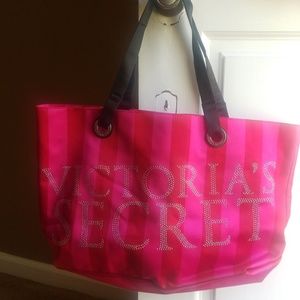 Victoria secret pink striped travel bag